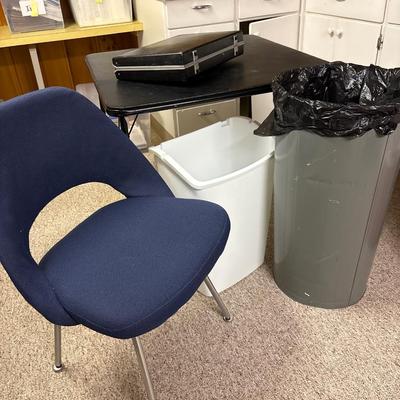 Vintage chair and trashcan plus folding table and more