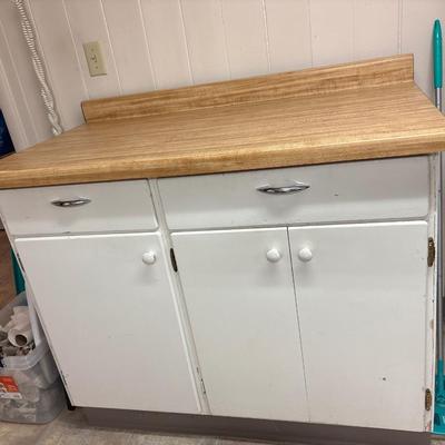 Cupboard with butcher block-look top