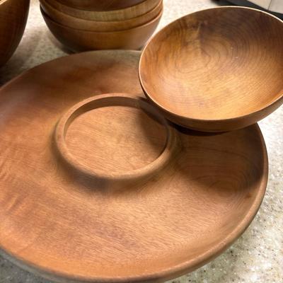 Wood bowl by Kurt Anderson plus salad bowl and serving set
