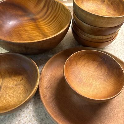 Wood bowl by Kurt Anderson plus salad bowl and serving set