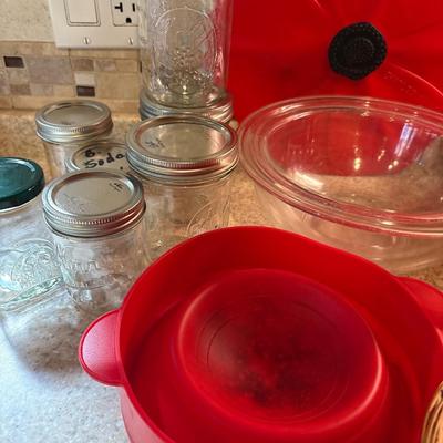 Glass and metal mixing bowls, salad spinner, and more