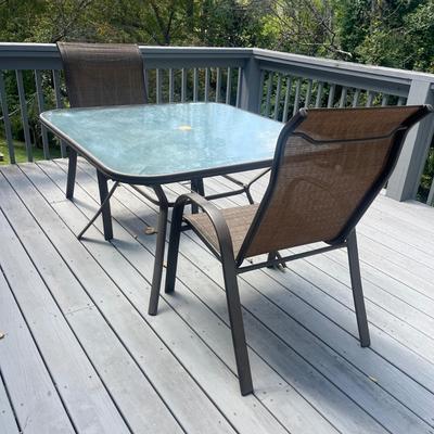 Glass Top Patio Table & Two Chairs (BD-MG)