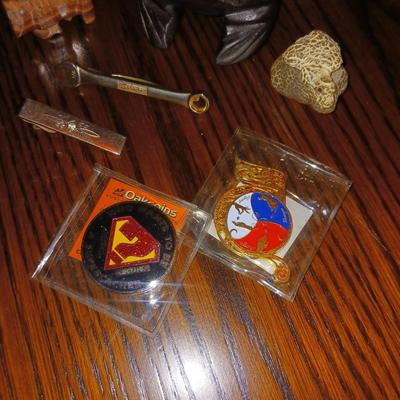 WOODEN TALKING FROG, TIE CLIPS, BUFFALO FETISH AND MORE