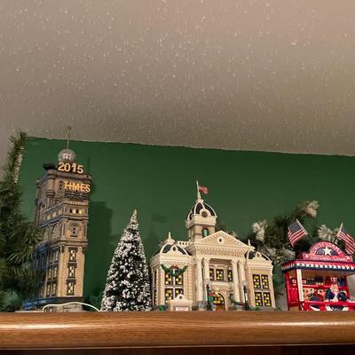 Fireworks stand, town hall & lighthouse snow village
