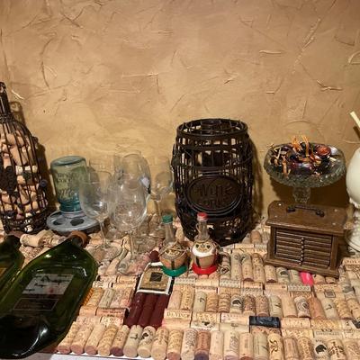 Wine cork holders and wine glasses