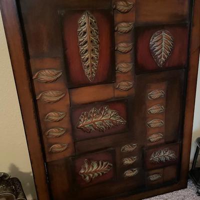 Metal candle holders and leaf decor