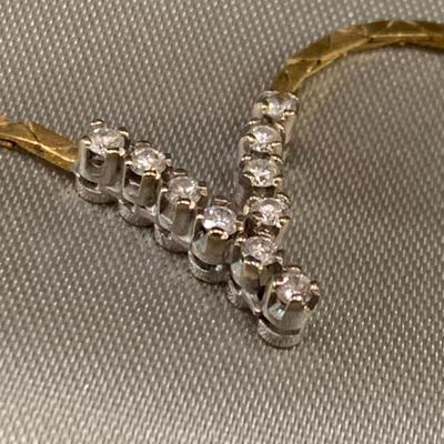 14k V Shape Gold / Diamonds 18” Necklace - 8.6 grams