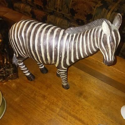 ELEPHANT AND ZEBRA FIGURES PLUS A SMALL BRASS SPITTOON