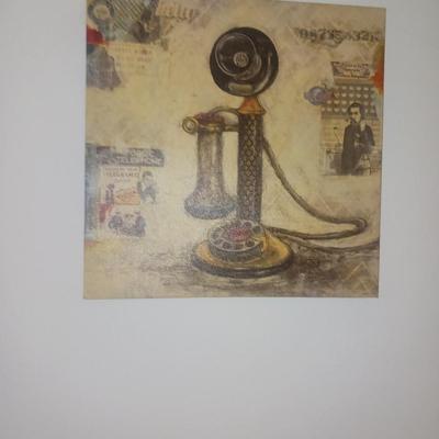 HARP BACK TELEPHONE CHAIR WITH REPROD ANTIQUE PHONE AND RETRO LAMP