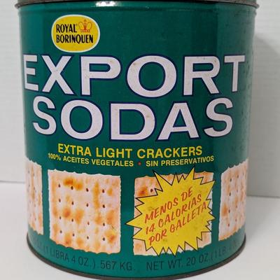 Vintage Royal Borinquen Export Sodas Extra Light Crackers Tin Can 20 oz Puerto Rico