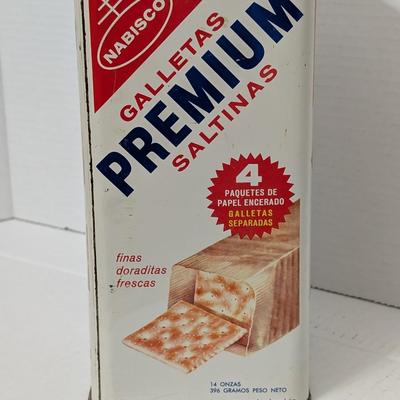 Vintage Nabisco Premium Saltine Crackers Tin Advertising Kitchen Canister Retro