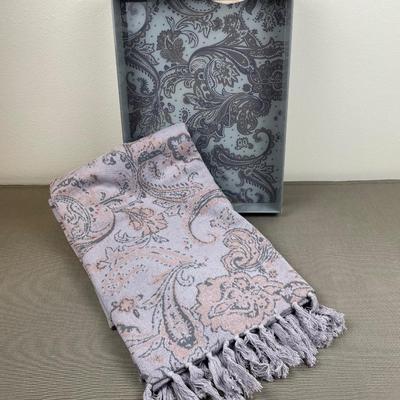 Cotton Throw Blanket Paisley with Acrylic Tray New