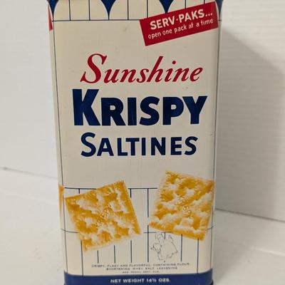 Vintage Sunshine Krispy Saltines Tin Flaky Thin Crackers Advertising Kitchen Canister