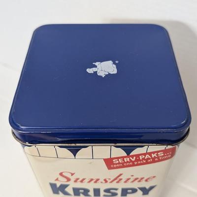 Vintage Sunshine Krispy Saltines Tin Flaky Thin Crackers Advertising Kitchen Canister