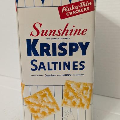 Vintage Sunshine Krispy Saltines Tin Flaky Thin Crackers Advertising Kitchen Canister