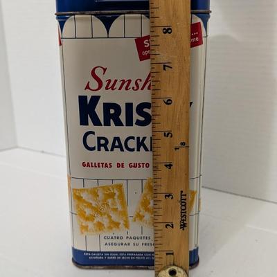 Vintage Sunshine Krispy Saltines Tin Flaky Thin Crackers Advertising Kitchen Canister