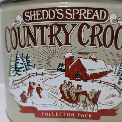 Set of 2 Vintage Shedd’s Spread Country Crock Tins Corn Oil & Winter Scene Collector Pack