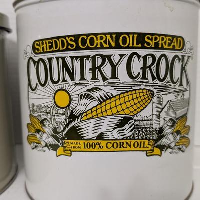 Set of 2 Vintage Shedd’s Spread Country Crock Tins Corn Oil & Winter Scene Collector Pack