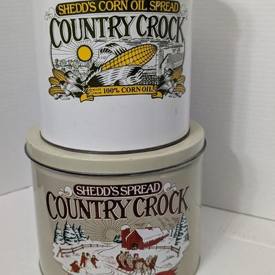 Set of 2 Vintage Shedd’s Spread Country Crock Tins Corn Oil & Winter Scene Collector Pack