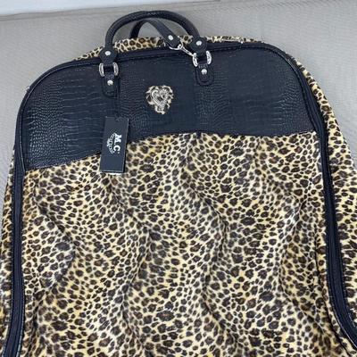 Leather Trim Leopard Print Garment Bag