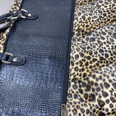 Leather Trim Leopard Print Garment Bag