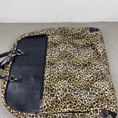 Leather Trim Leopard Print Garment Bag