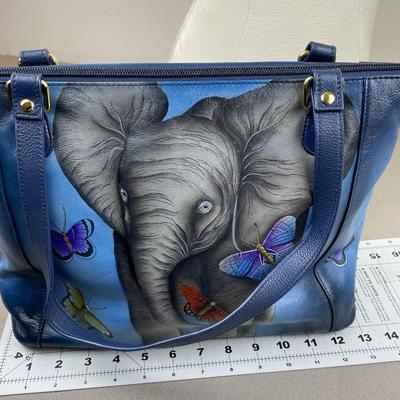Anuschka Hand-painted Leather Elephant Tote New!