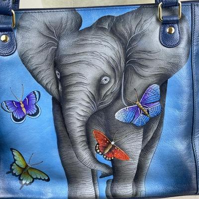 Anuschka Hand-painted Leather Elephant Tote New!