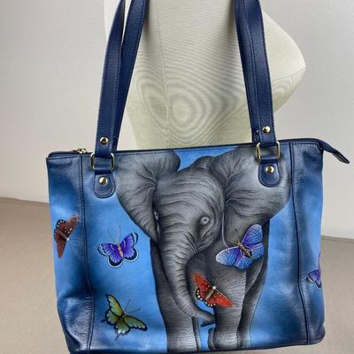 Anuschka Hand-painted Leather Elephant Tote New!