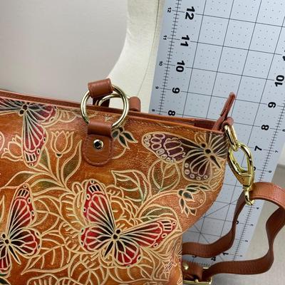 Anuschka Hand-painted Tooled Leather Butterfly Tote New