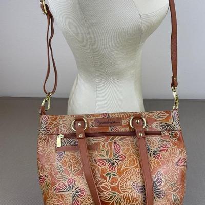 Anuschka Hand-painted Tooled Leather Butterfly Tote New