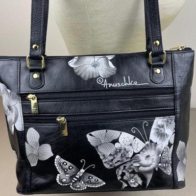 Anuschka Hand-painted Leather Large Butterfly Tote New