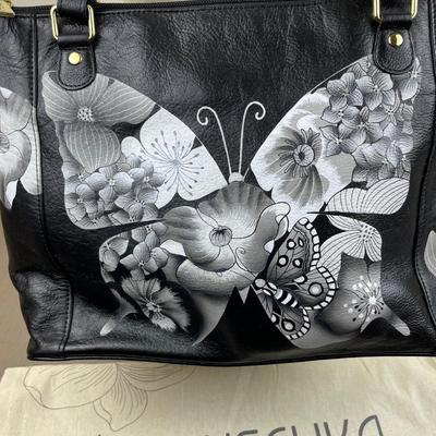 Anuschka Hand-painted Leather Large Butterfly Tote New