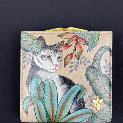 Anuschka Hand-painted Leather Wallet Cat