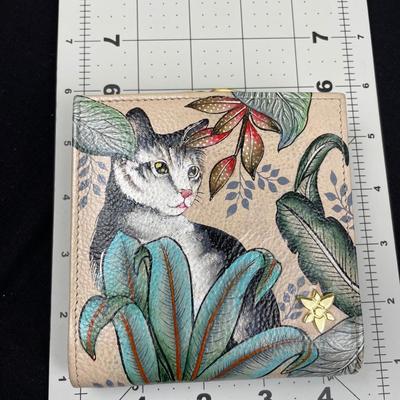 Anuschka Hand-painted Leather Wallet Cat