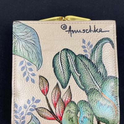 Anuschka Hand-painted Leather Wallet Cat