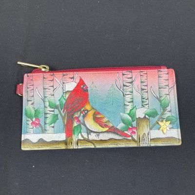 Anuschka Hand-painted Leather Wallet Cardinals