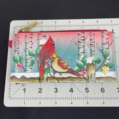 Anuschka Hand-painted Leather Wallet Cardinals