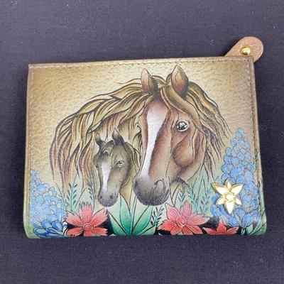 Anuschka Hand Painted Leather Wallet Horses