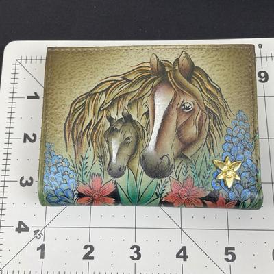 Anuschka Hand Painted Leather Wallet Horses