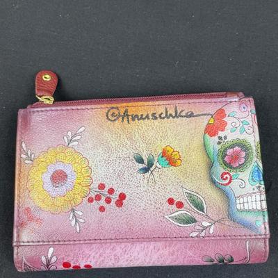 Anuschka Hand-Painted Leather Wallet Sugar Skull New