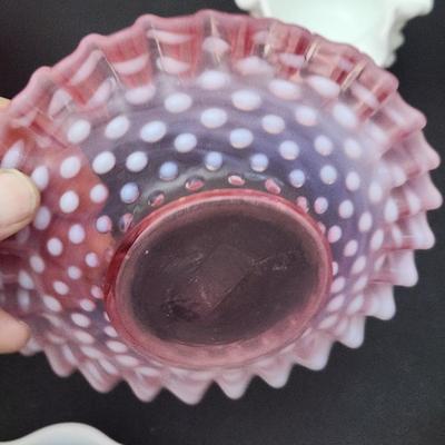 Vintage Fenton Hobnial Glassware Milk Glass Opalescent