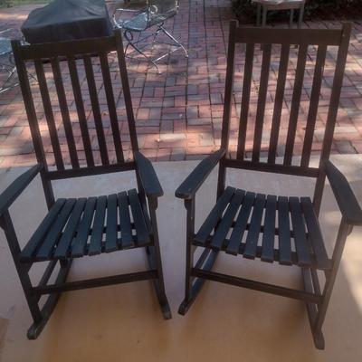 Pair of Slat Wood Porch Rocking Chairs