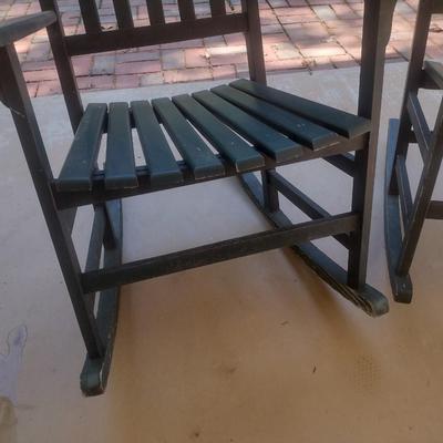 Pair of Slat Wood Porch Rocking Chairs