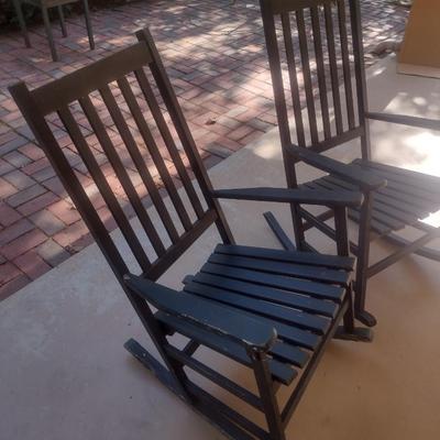 Pair of Slat Wood Porch Rocking Chairs