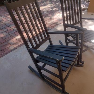 Pair of Slat Wood Porch Rocking Chairs
