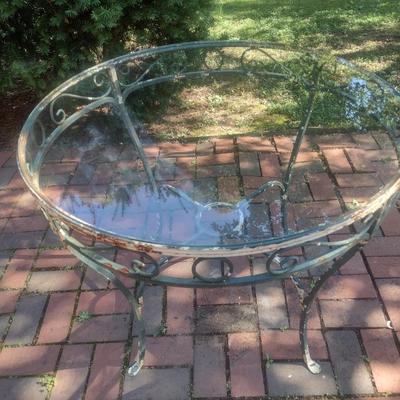 Vintage Wrought Metal Garden Table with Glass Top