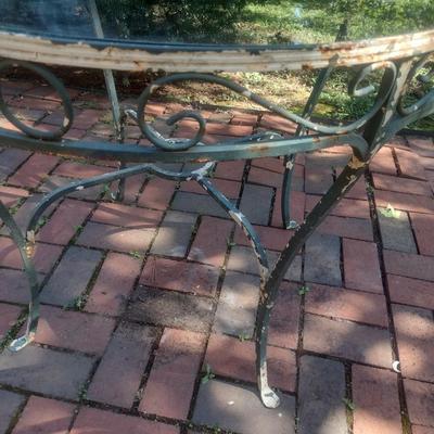Vintage Wrought Metal Garden Table with Glass Top