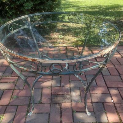 Vintage Wrought Metal Garden Table with Glass Top