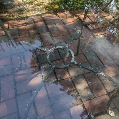 Vintage Wrought Metal Garden Table with Glass Top